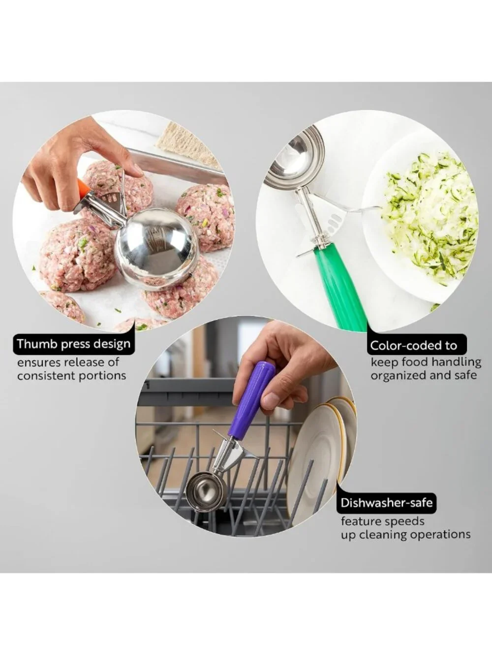 Stainless Steel Portion Scoop with Trigger Release - 6.5 oz, Teal Handle for